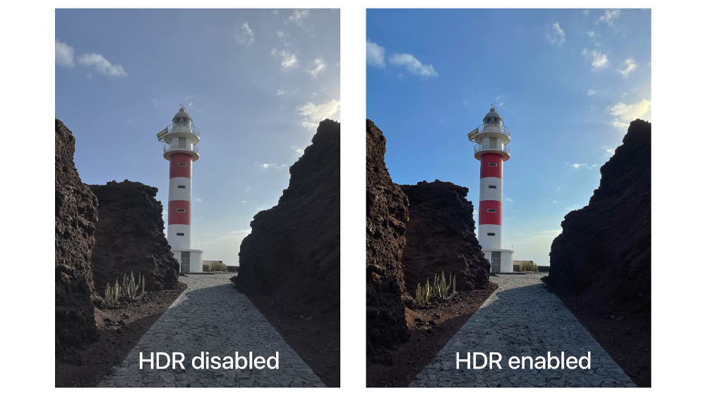 یک عکس از یک مکان ثابت در حالت فعال بودن HDR در سمت راست و فعال نبودن در سمت چپ
