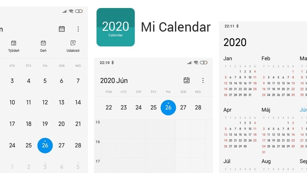 محیط برنامه Mi Calendar