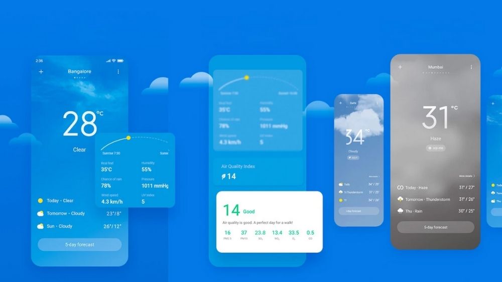 طرح گرافیکی از محیط برنامه Mi Weather شیائومی