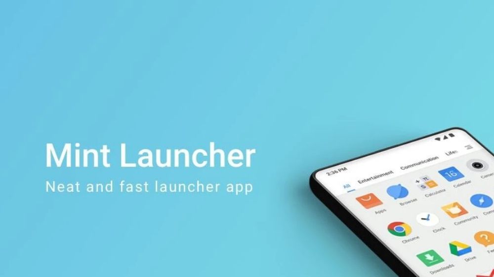 پس‌زمینه آبی با متن Mint Launcher