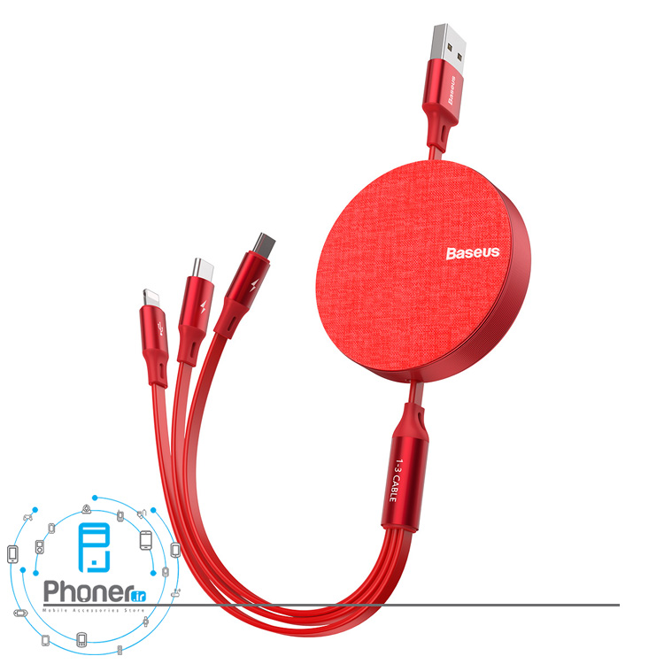 رنگ قرمز Baseus CAMLT-BYG1 Fabric 3-in-1 Flexible Cable