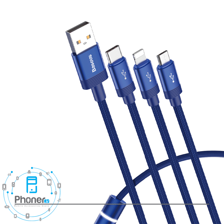 رنگ آبی کابل Baseus CAMLT-PY01 Data Faction 3-in-1 Cable