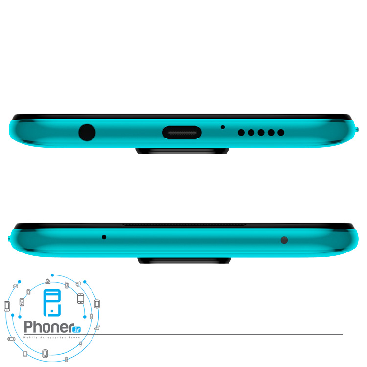 نمای بالا و پایین گوشی موبایل Xiaomi Redmi Note 9 Pro رنگ سبز