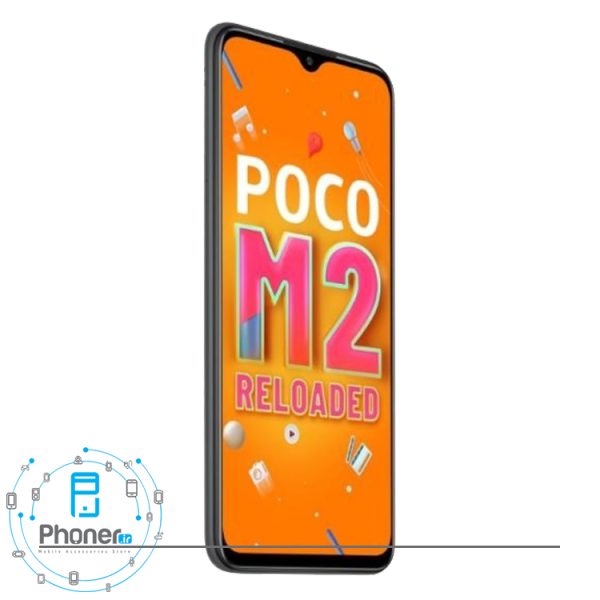 نمای کناری صفحه نمایش گوشی موبایل Xiaomi Poco M2 Reloaded در رنگ مشکی