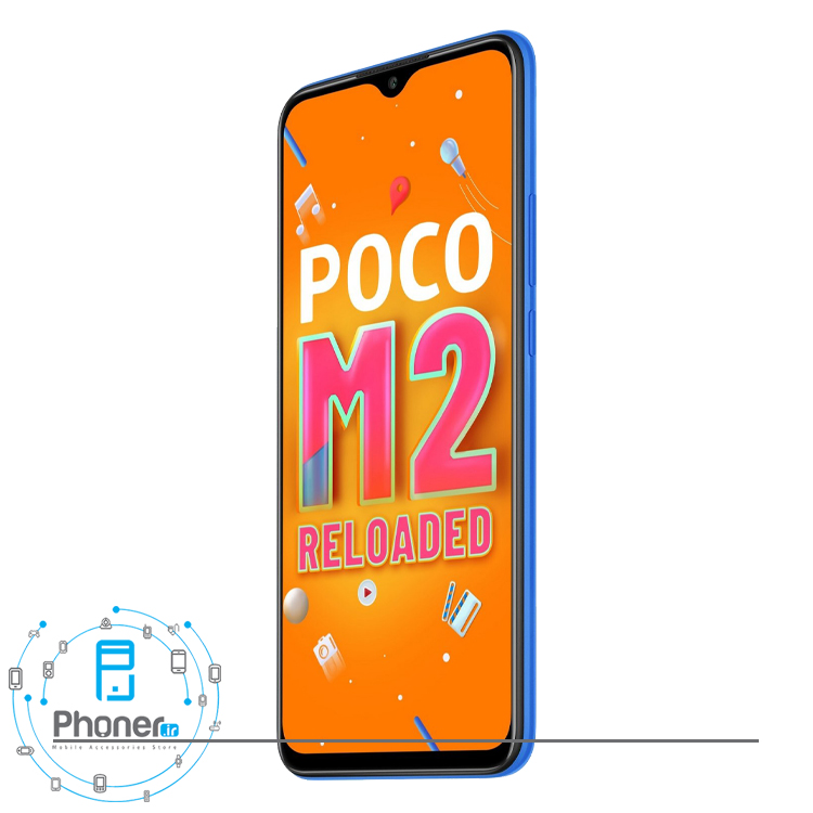 نمای کناری صفحه نمایش گوشی موبایل Xiaomi Poco M2 Reloaded در رنگ آبی