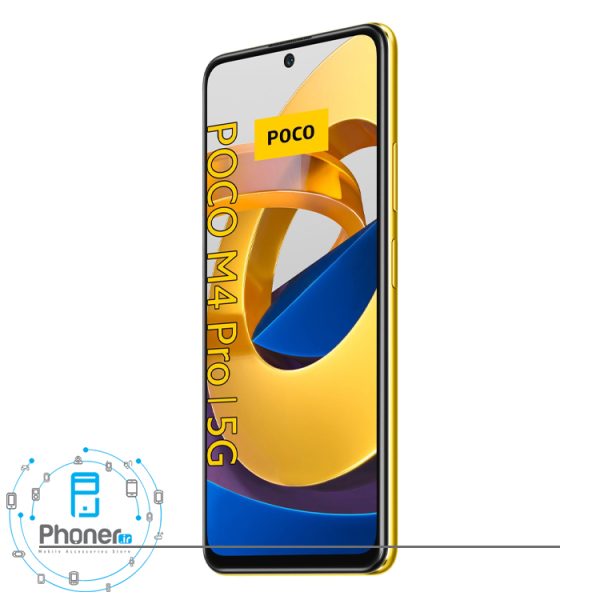 نمای کناری صفحه نمایش گوشی موبایل Xiaomi Poco M4 Pro 5G در رنگ زرد