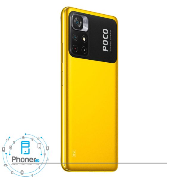 نمای کناری قاب پشتی گوشی موبایل Xiaomi Poco M4 Pro 5G در رنگ زرد
