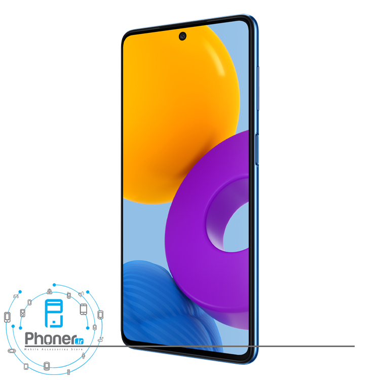 نمای کناری صفحه نمایش گوشی موبایل Samsung SM-M526BR Galaxy M52 5G در رنگ آبی