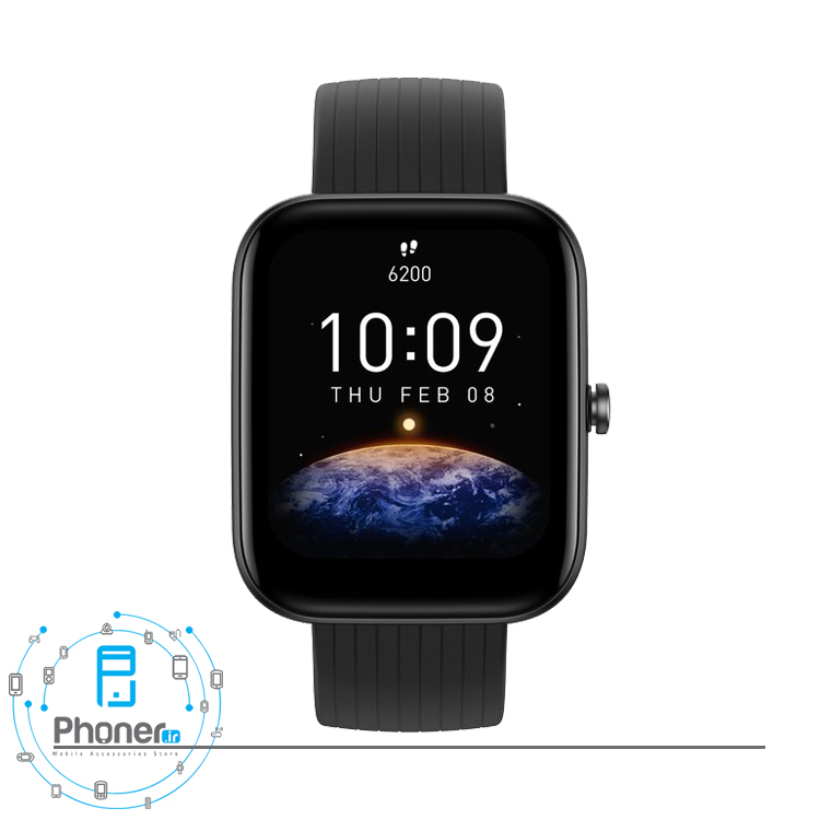 نمای روبرو ساعت هوشمند Amazfit Bip 3 در رنگ مشکی