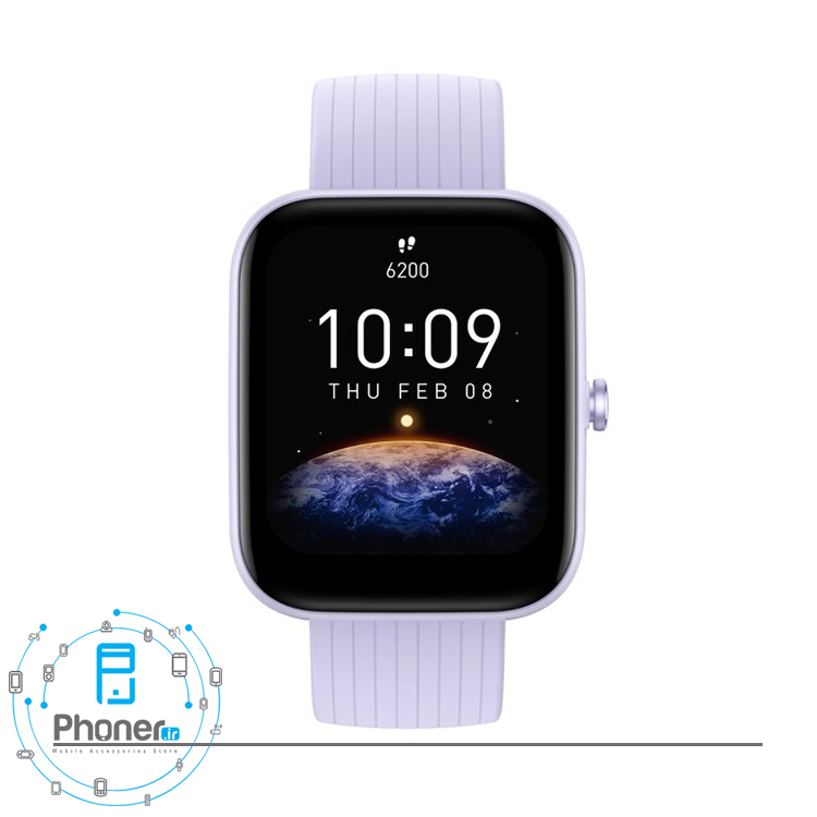 نمای روبرو ساعت هوشمند Amazfit Bip 3 در رنگ بنفش
