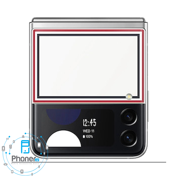 نمای جلوی گوشی موبایل Samsung Galaxy Z Flip3 5G در حالت بسته در طرح Thom Browne Edition
