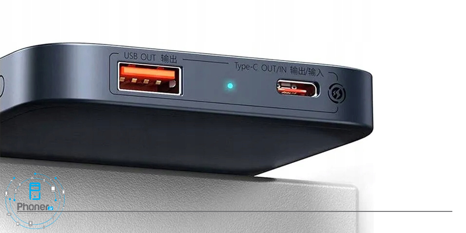 نمای پورت‌های شارژ پاوربانک PPCX010103 Magnetic Wireless Fast charging بیسوس