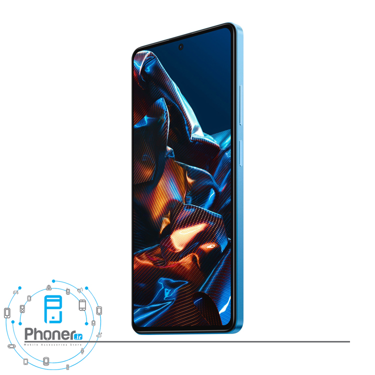 نمای کناری صفحه نمایش گوشی موبایل شیائومی Poco X5 Pro 5G در رنگ آبی