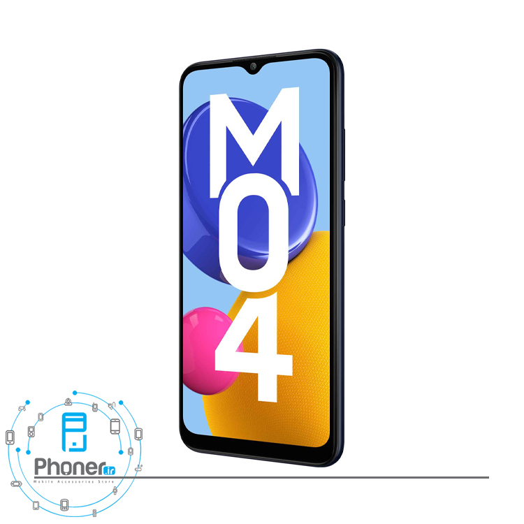 نمای کناری صفحه نمایش گوشی موبایل سامسونگ Galaxy M04 در رنگ آبی
