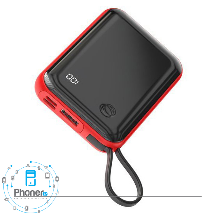 نمای پورت‌های پاوربانک PPXF-B01 Mini S Digital Display Power Bank بیسوس در رنگ قرمز