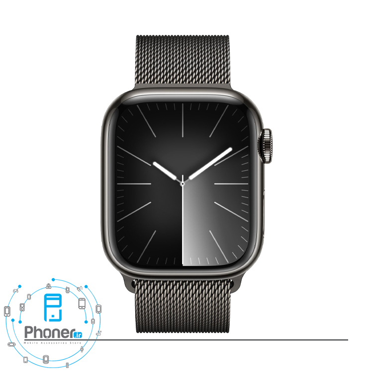 نمای روبرویی ساعت هوشمند Apple Watch Series 9 در رنگ گرافیتی